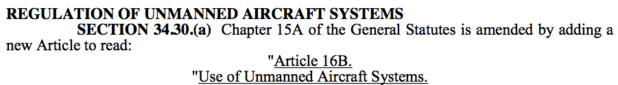 NC Heading - Bill Excerpt - Regulation of Unmanned Aircraft